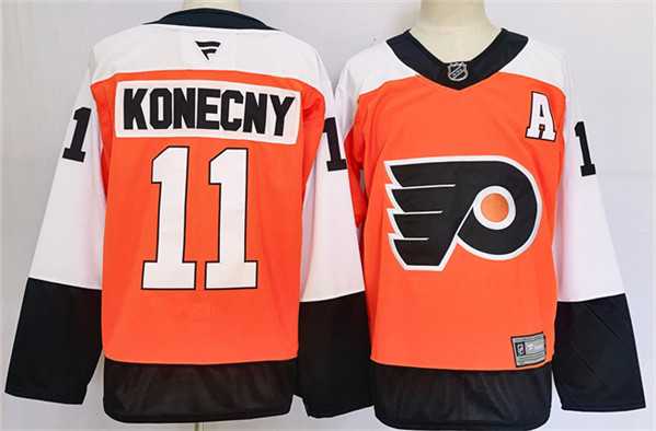 Men%27s Philadelphia Flyers #11 Travis Konecny Orange 2024 Stitched Jersey